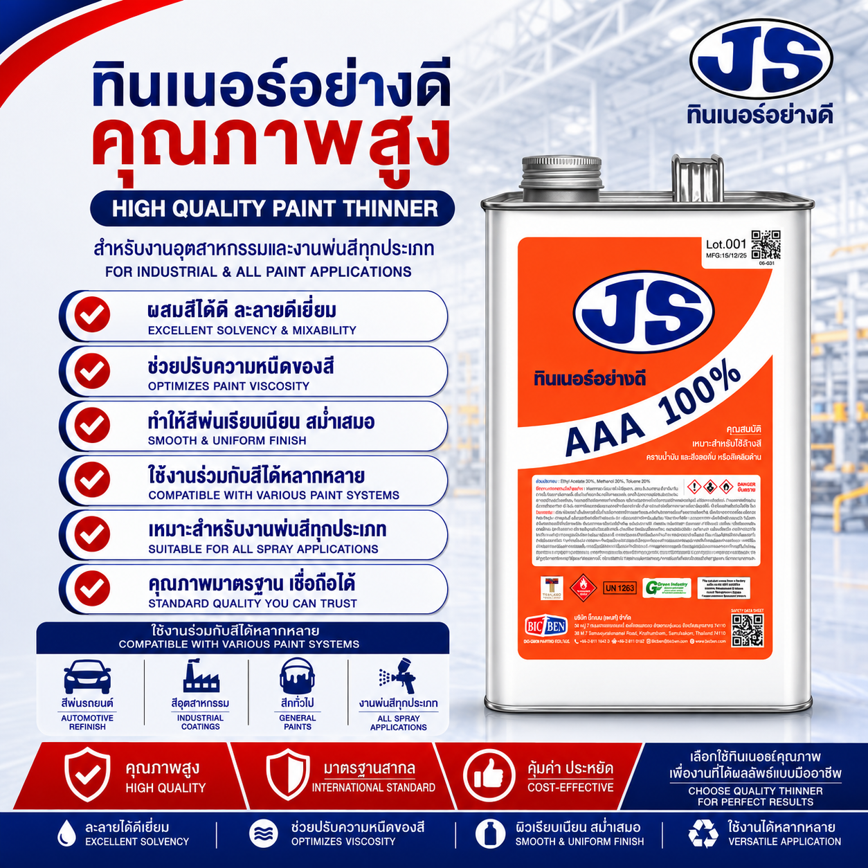 ทินเนอร์ 3A JS ขนาดบรรจุ 2.3 กก.